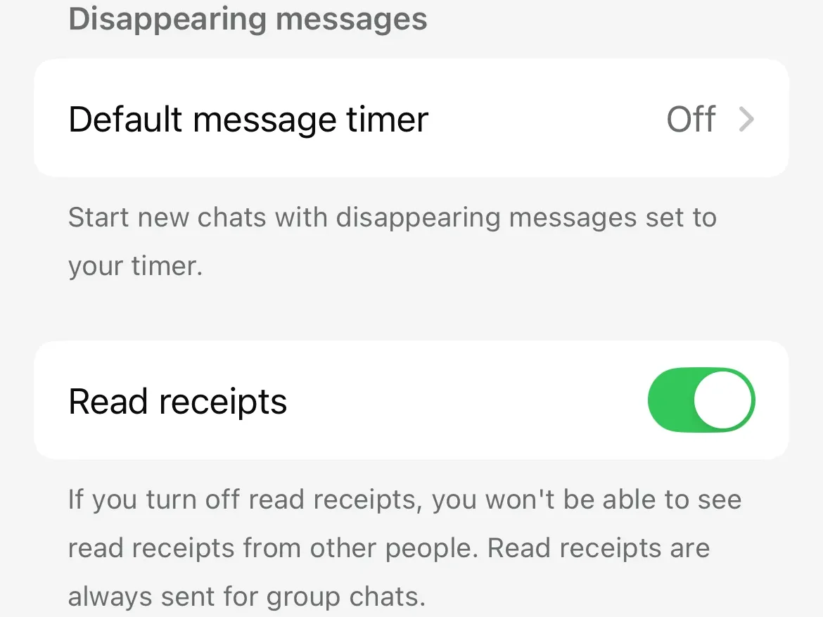Toggle the Read Receipt