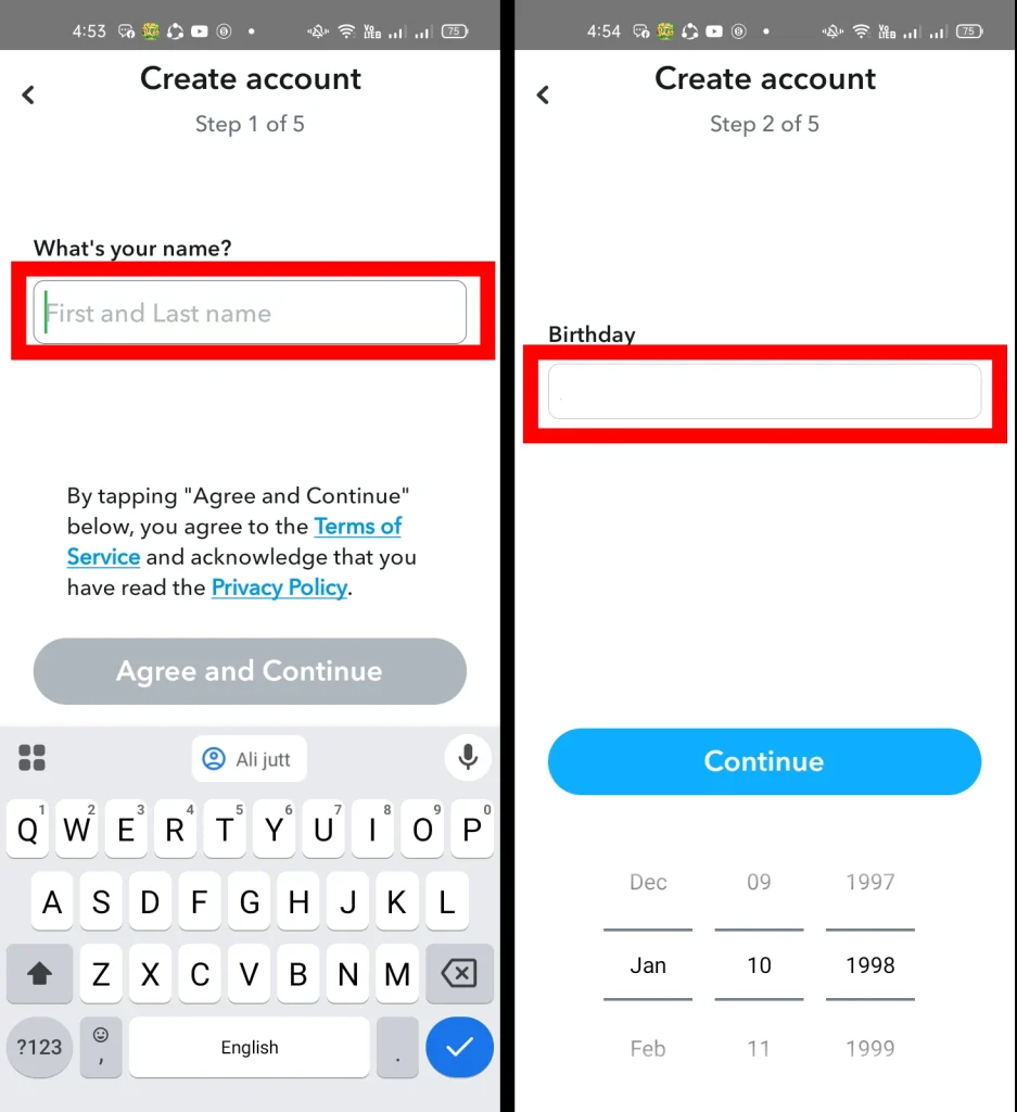 Enter Your Name & Birthday