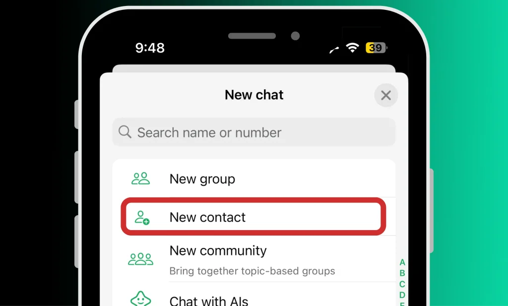 Select New Contact in the available options - How to Add Someone on WhatsApp