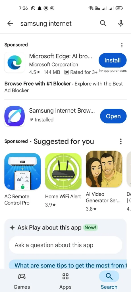 Install Samsung Internet Browser