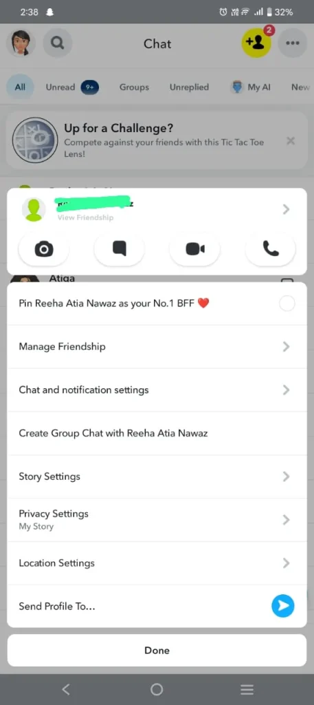 Tap "Manage Friendship"