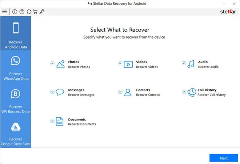 Select desired data you wish to recover