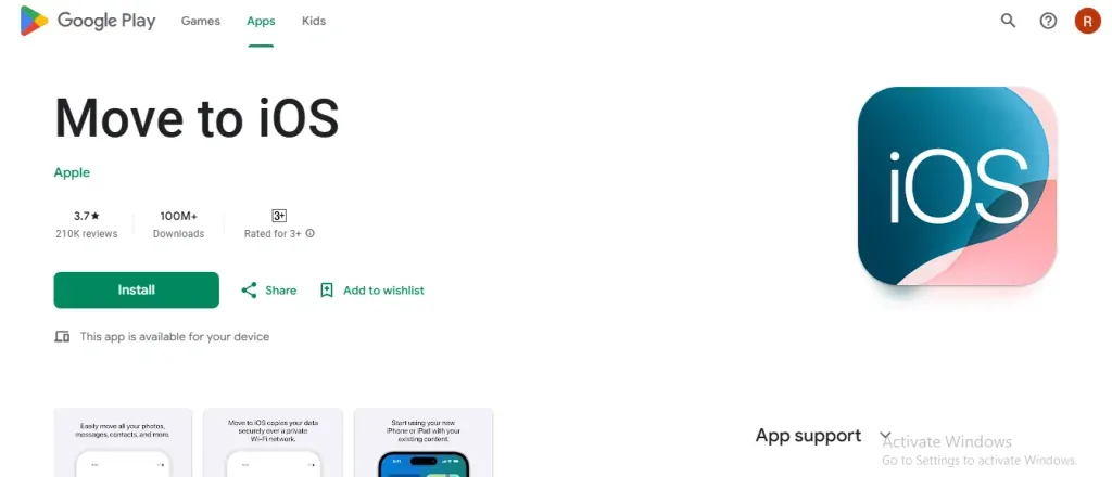 Download the Move to iOS app on your Android phone
