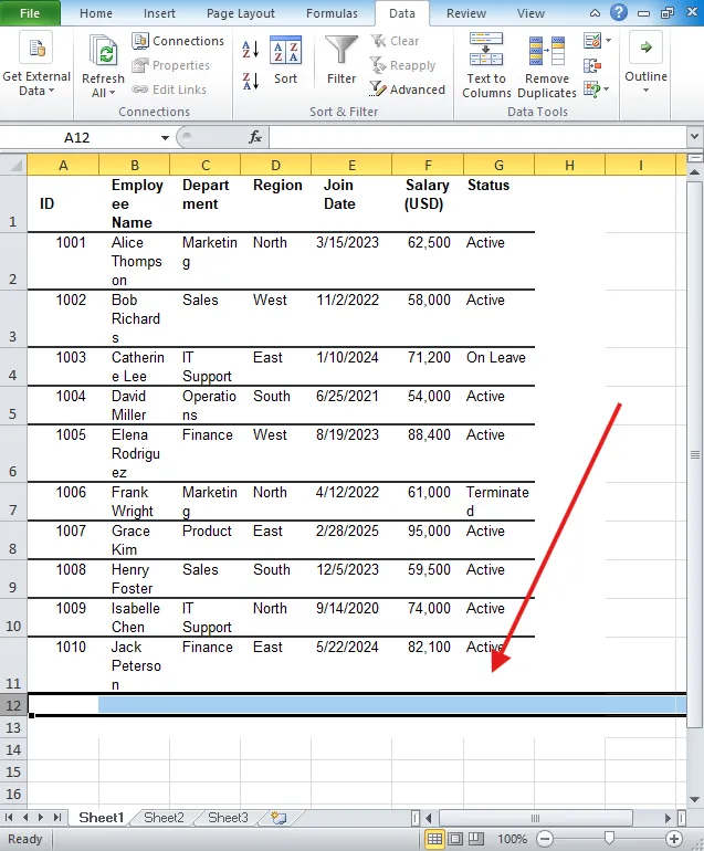 Select the blank rows